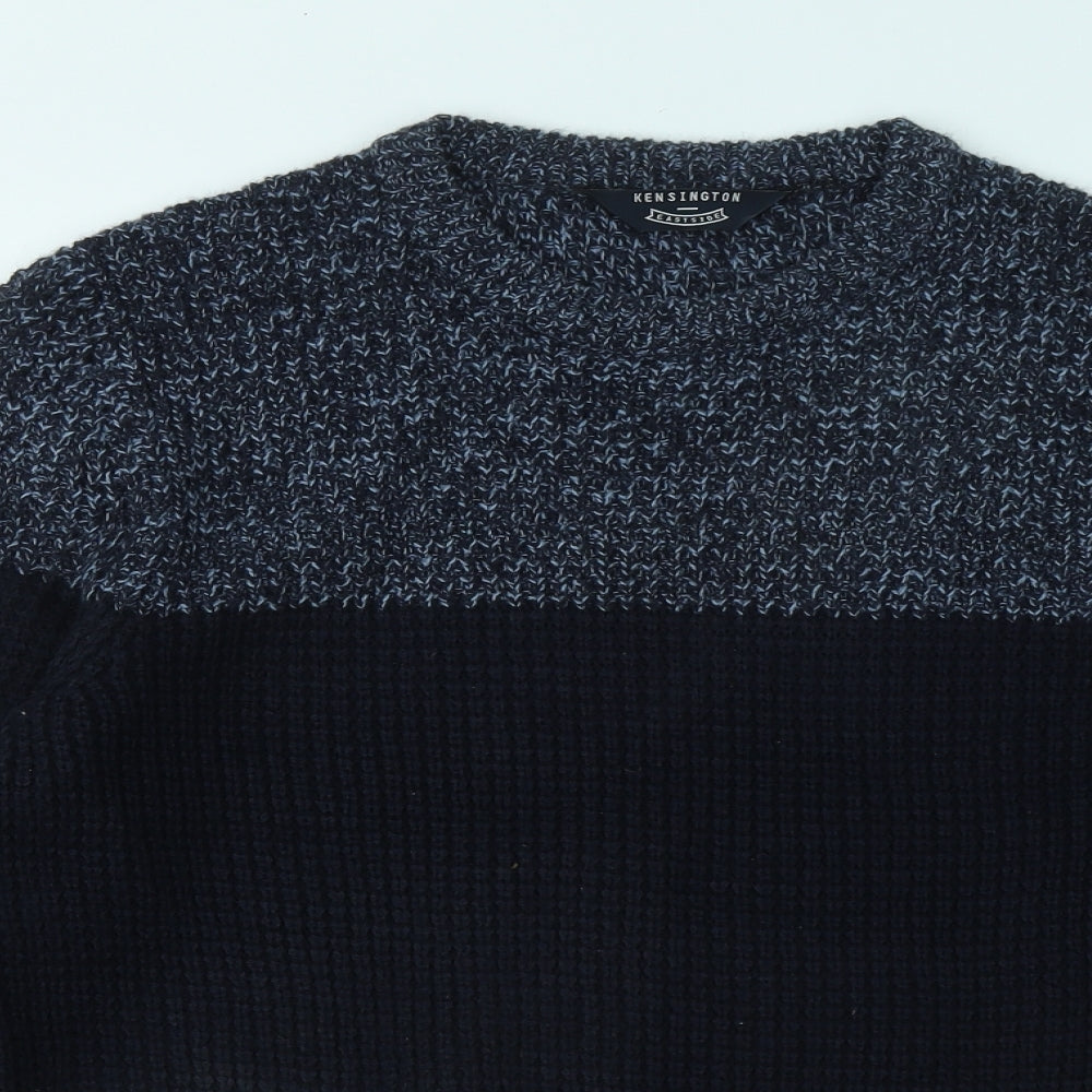 Kensington Mens Blue Round Neck Geometric Acrylic Pullover Jumper Size M