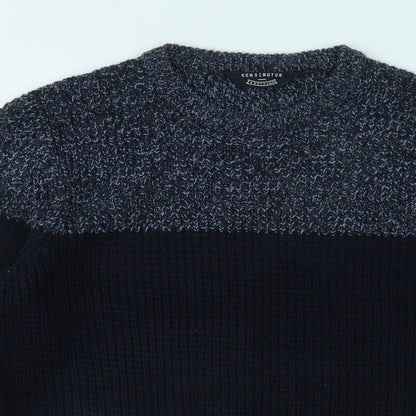 Kensington Mens Blue Round Neck Geometric Acrylic Pullover Jumper Size M
