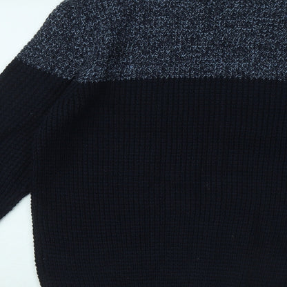 Kensington Mens Blue Round Neck Geometric Acrylic Pullover Jumper Size M