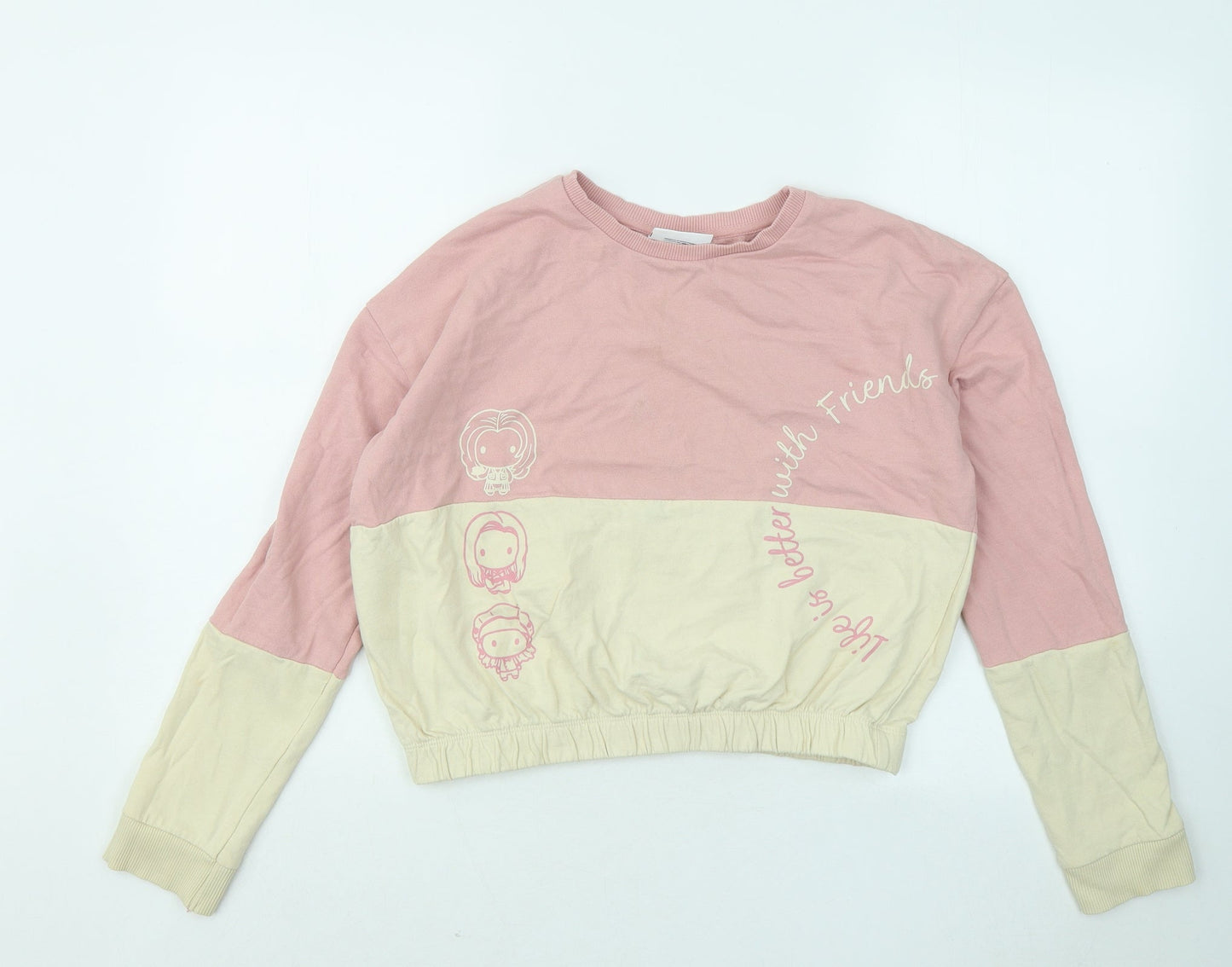 George Girls Pink Colourblock Cotton Pullover Sweatshirt Size 12-13 Years Pullover - Life Is Better With Friends