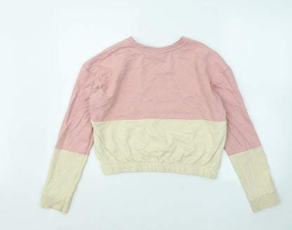 George Girls Pink Colourblock Cotton Pullover Sweatshirt Size 12-13 Years Pullover - Life Is Better With Friends