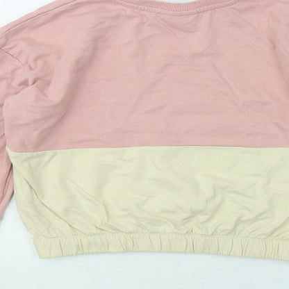 George Girls Pink Colourblock Cotton Pullover Sweatshirt Size 12-13 Years Pullover - Life Is Better With Friends