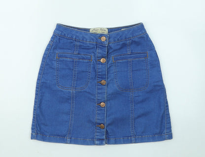 PARISIAN SIGNATURE Womens Blue Cotton A-Line Skirt Size 6 Button