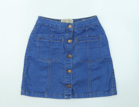 PARISIAN SIGNATURE Womens Blue Cotton A-Line Skirt Size 6 Button