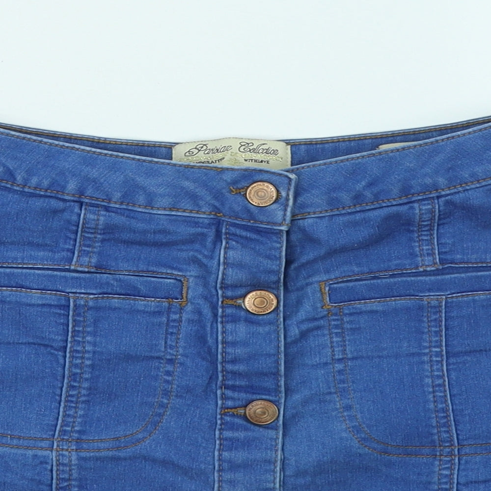 PARISIAN SIGNATURE Womens Blue Cotton A-Line Skirt Size 6 Button