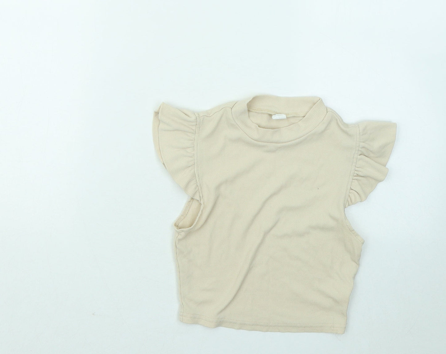 SheIn Girls Beige Cotton Basic T-Shirt Size 12-13 Years Round Neck Pullover