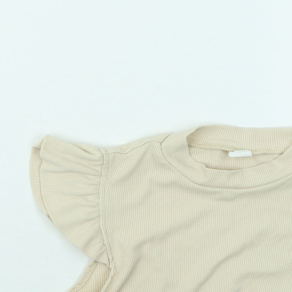 SheIn Girls Beige Cotton Basic T-Shirt Size 12-13 Years Round Neck Pullover