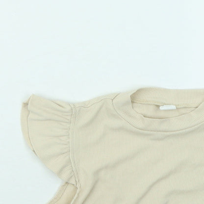 SheIn Girls Beige Cotton Basic T-Shirt Size 12-13 Years Round Neck Pullover