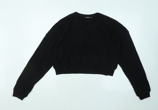 Boohoo Womens Black Cotton Pullover Sweatshirt Size L Pullover - LUXE