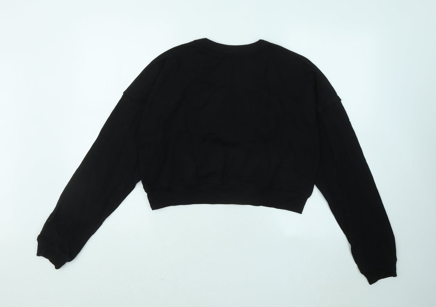 Boohoo Womens Black Cotton Pullover Sweatshirt Size L Pullover - LUXE