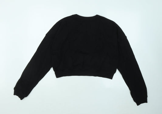 Boohoo Womens Black Cotton Pullover Sweatshirt Size L Pullover - LUXE