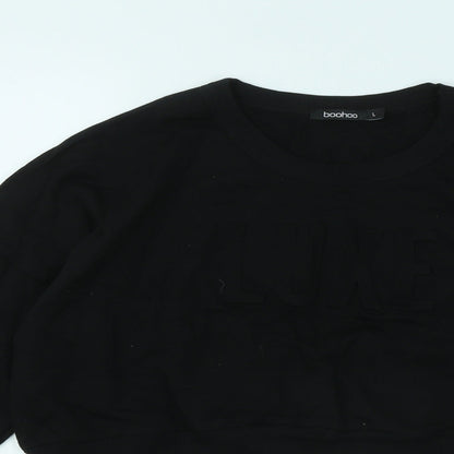 Boohoo Womens Black Cotton Pullover Sweatshirt Size L Pullover - LUXE