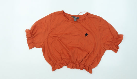 Primark Womens Orange Cotton Basic T-Shirt Size 12 Round Neck - Star
