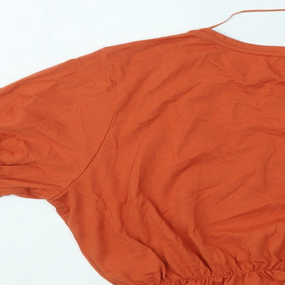 Primark Womens Orange Cotton Basic T-Shirt Size 12 Round Neck - Star