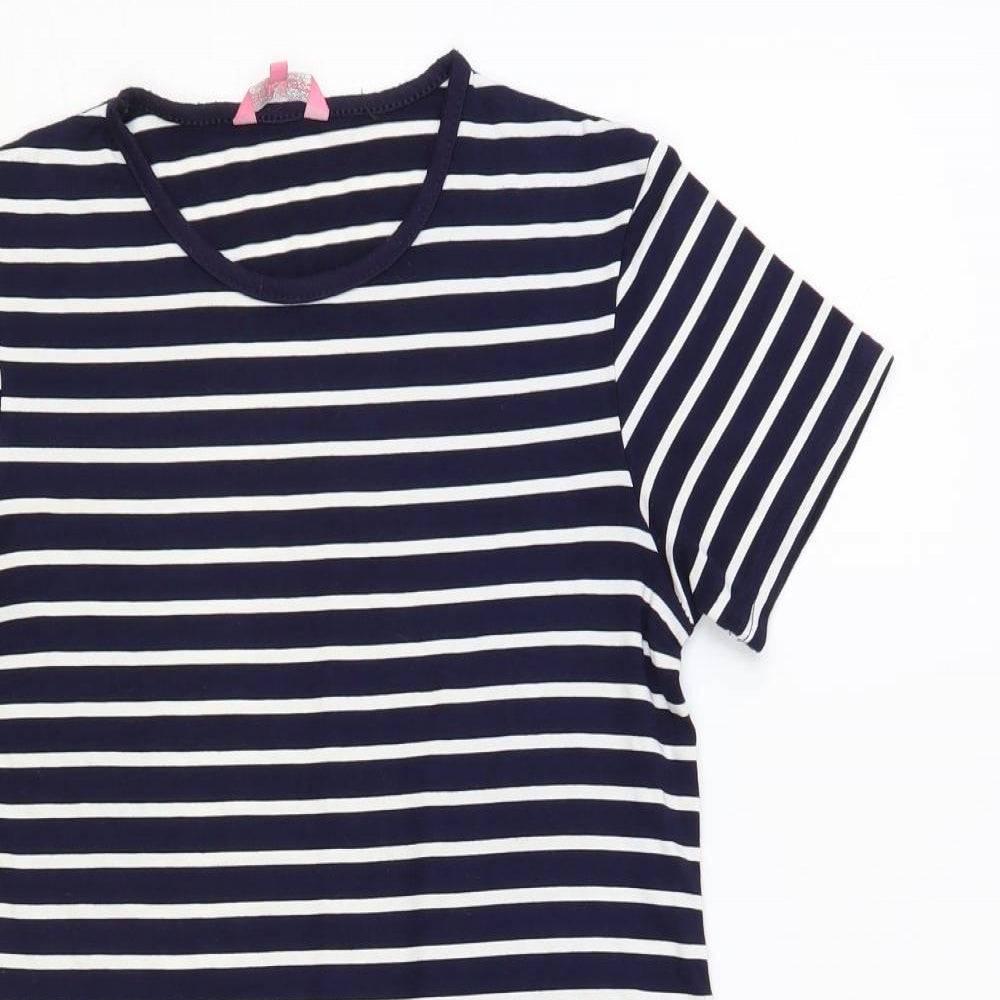 Ada Gatti Womens Blue Striped Cotton T-Shirt Dress Size 12 Crew Neck Pullover