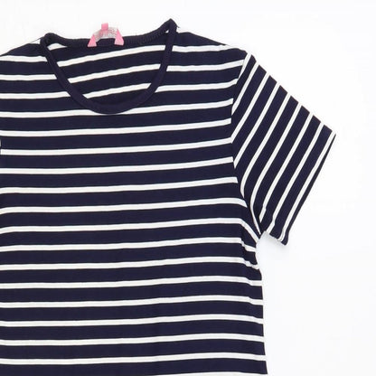 Ada Gatti Womens Blue Striped Cotton T-Shirt Dress Size 12 Crew Neck Pullover