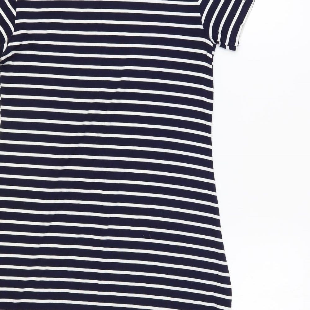 Ada Gatti Womens Blue Striped Cotton T-Shirt Dress Size 12 Crew Neck Pullover