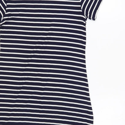 Ada Gatti Womens Blue Striped Cotton T-Shirt Dress Size 12 Crew Neck Pullover