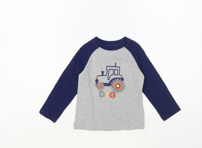 M&Co Baby Grey Colourblock Cotton Pullover T-Shirt Size 9-12 Months Crew Neck Pullover - Tractor