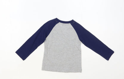 M&Co Baby Grey Colourblock Cotton Pullover T-Shirt Size 9-12 Months Crew Neck Pullover - Tractor