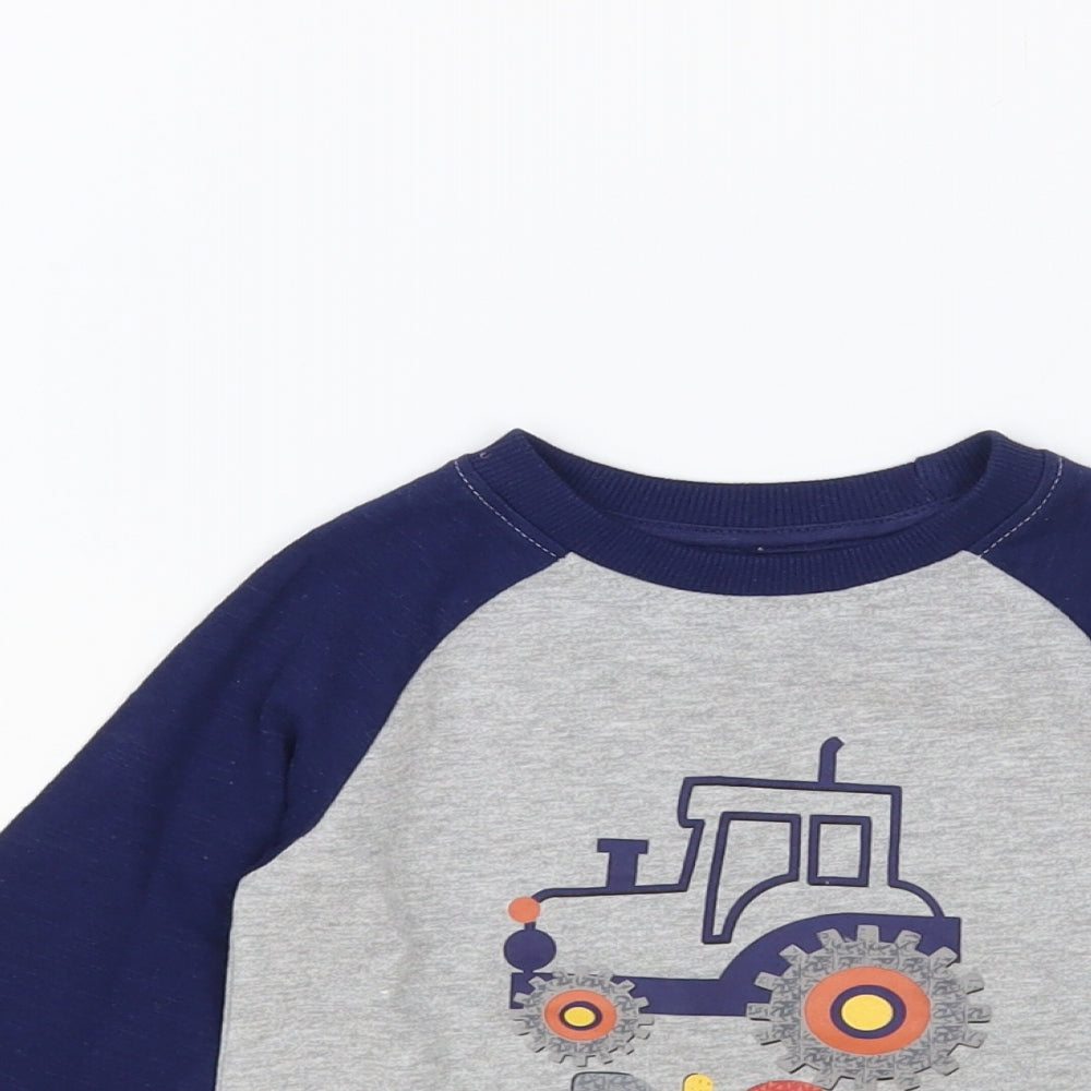 M&Co Baby Grey Colourblock Cotton Pullover T-Shirt Size 9-12 Months Crew Neck Pullover - Tractor