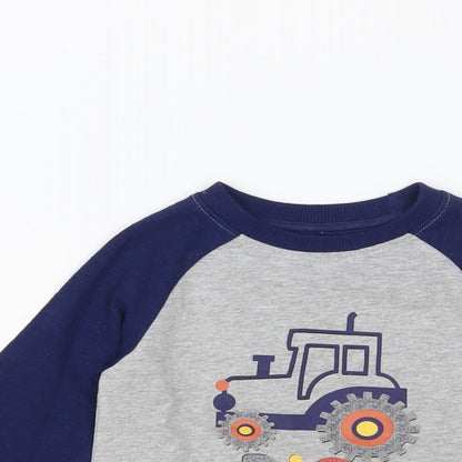 M&Co Baby Grey Colourblock Cotton Pullover T-Shirt Size 9-12 Months Crew Neck Pullover - Tractor