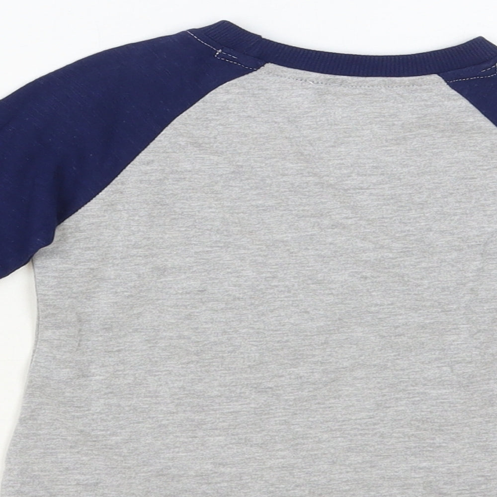 M&Co Baby Grey Colourblock Cotton Pullover T-Shirt Size 9-12 Months Crew Neck Pullover - Tractor