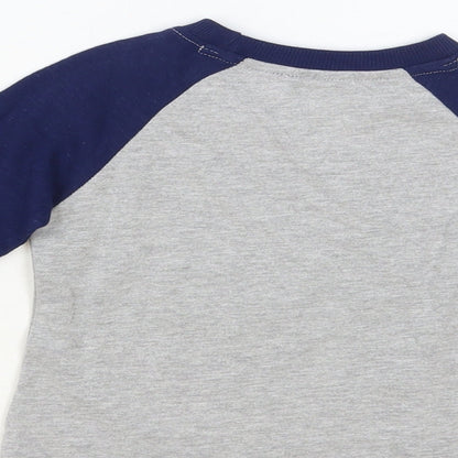 M&Co Baby Grey Colourblock Cotton Pullover T-Shirt Size 9-12 Months Crew Neck Pullover - Tractor