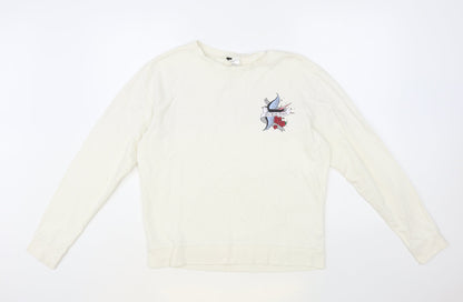H&M Womens Ivory Cotton Pullover Sweatshirt Size M - No Bad Vibes