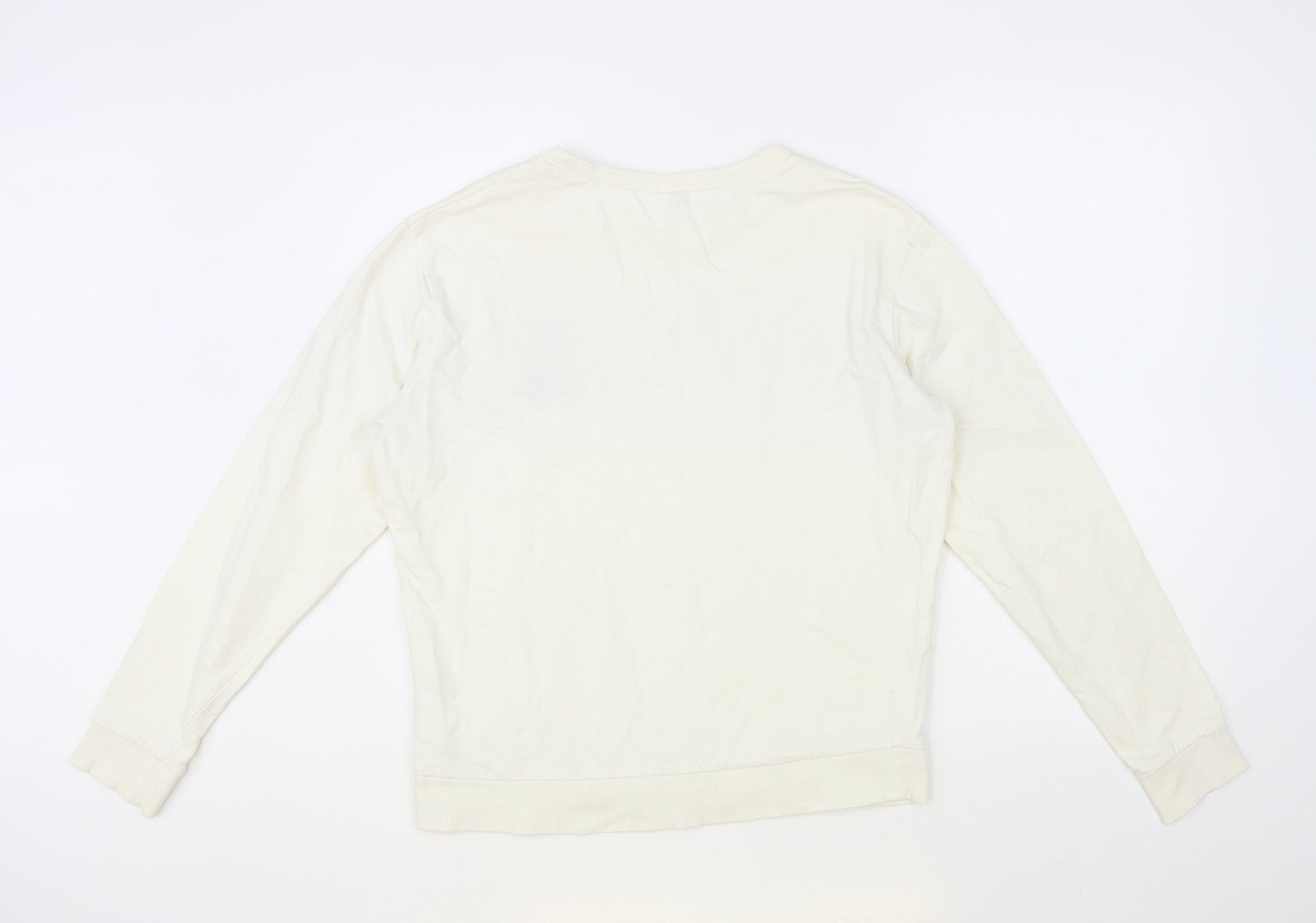 H&M Womens Ivory Cotton Pullover Sweatshirt Size M - No Bad Vibes