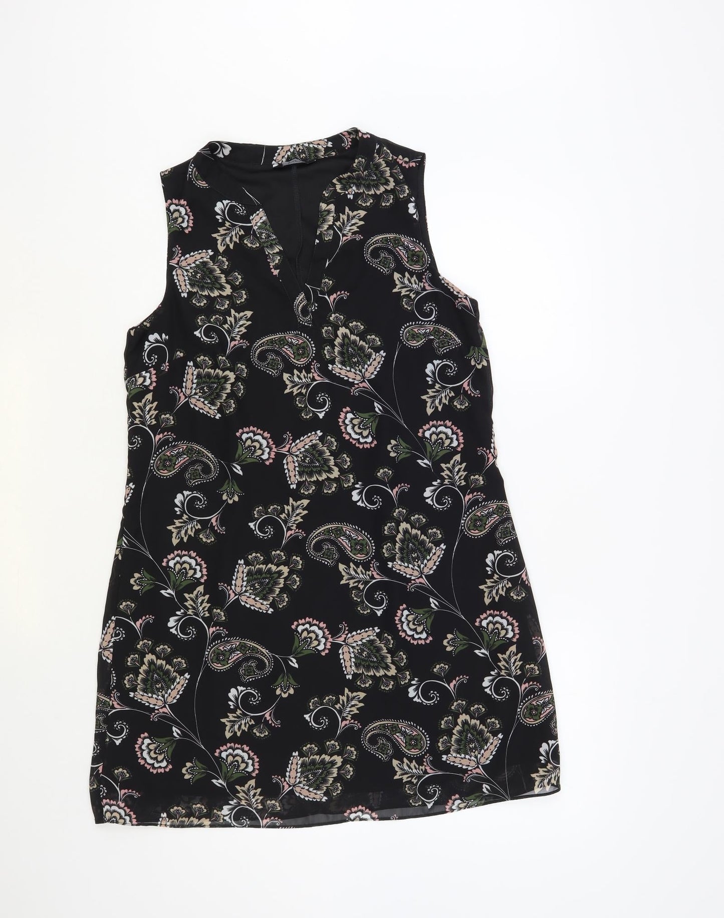 F&F Womens Black Paisley Polyester A-Line Size 12 V-Neck Pullover