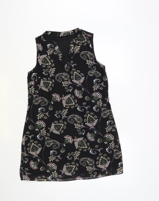 F&F Womens Black Paisley Polyester A-Line Size 12 V-Neck Pullover