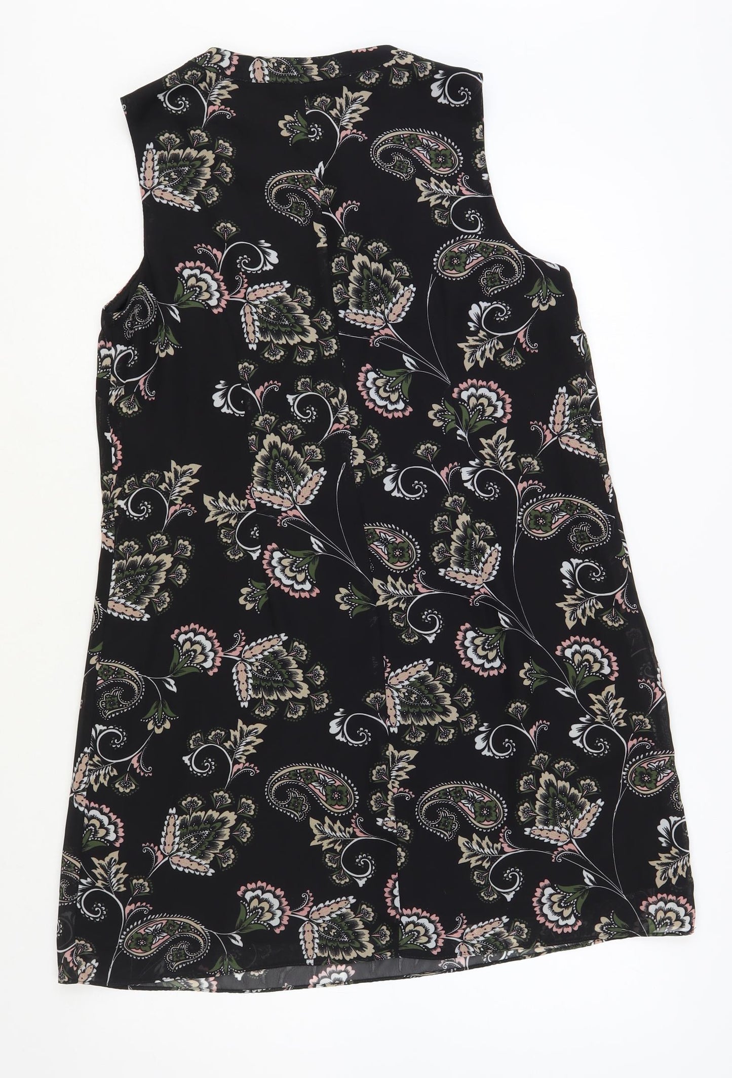 F&F Womens Black Paisley Polyester A-Line Size 12 V-Neck Pullover
