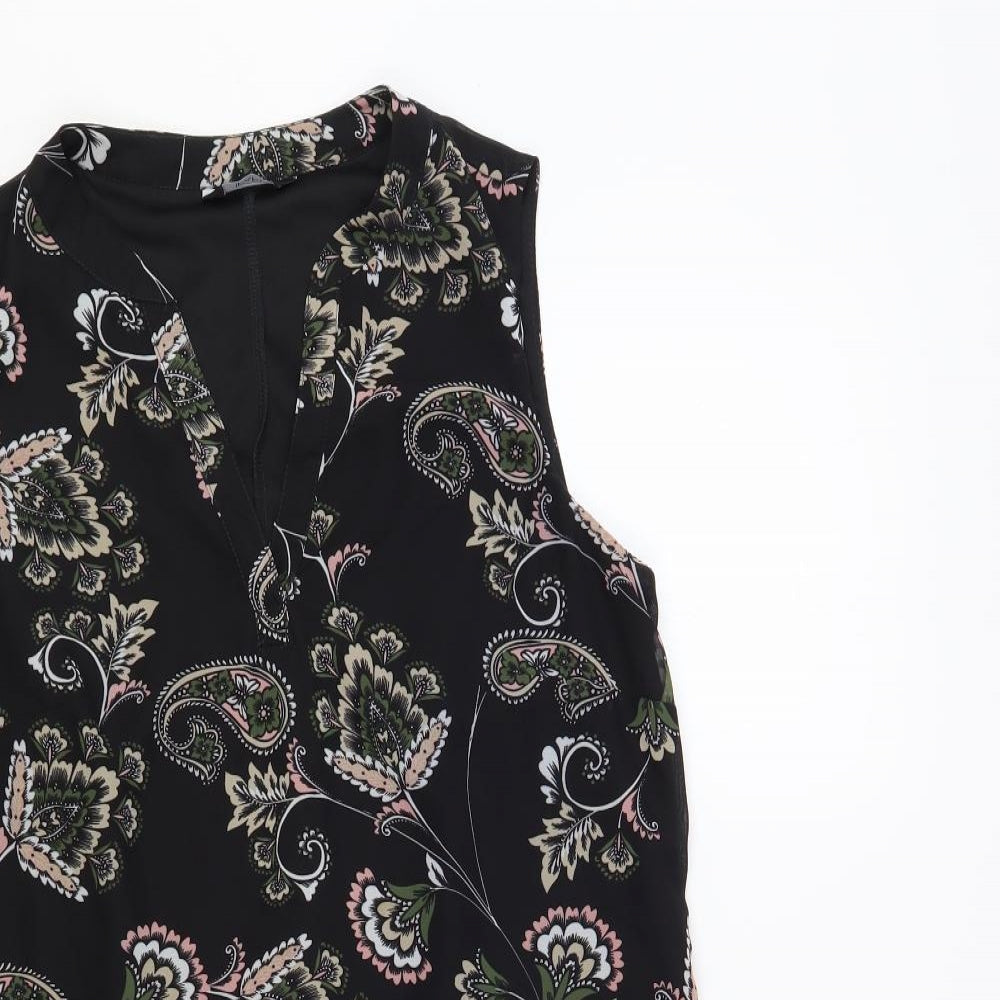 F&F Womens Black Paisley Polyester A-Line Size 12 V-Neck Pullover