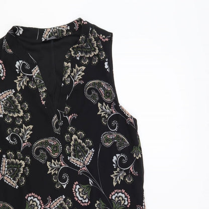 F&F Womens Black Paisley Polyester A-Line Size 12 V-Neck Pullover