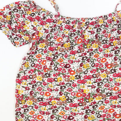 Matalan Womens Multicoloured Floral Viscose Basic Blouse Size 8 Off the Shoulder