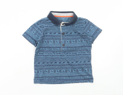 Matalan Boys Blue Geometric Cotton Pullover Polo Size 3-6 Months Collared Button - Animal print