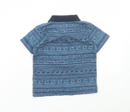 Matalan Boys Blue Geometric Cotton Pullover Polo Size 3-6 Months Collared Button - Animal print