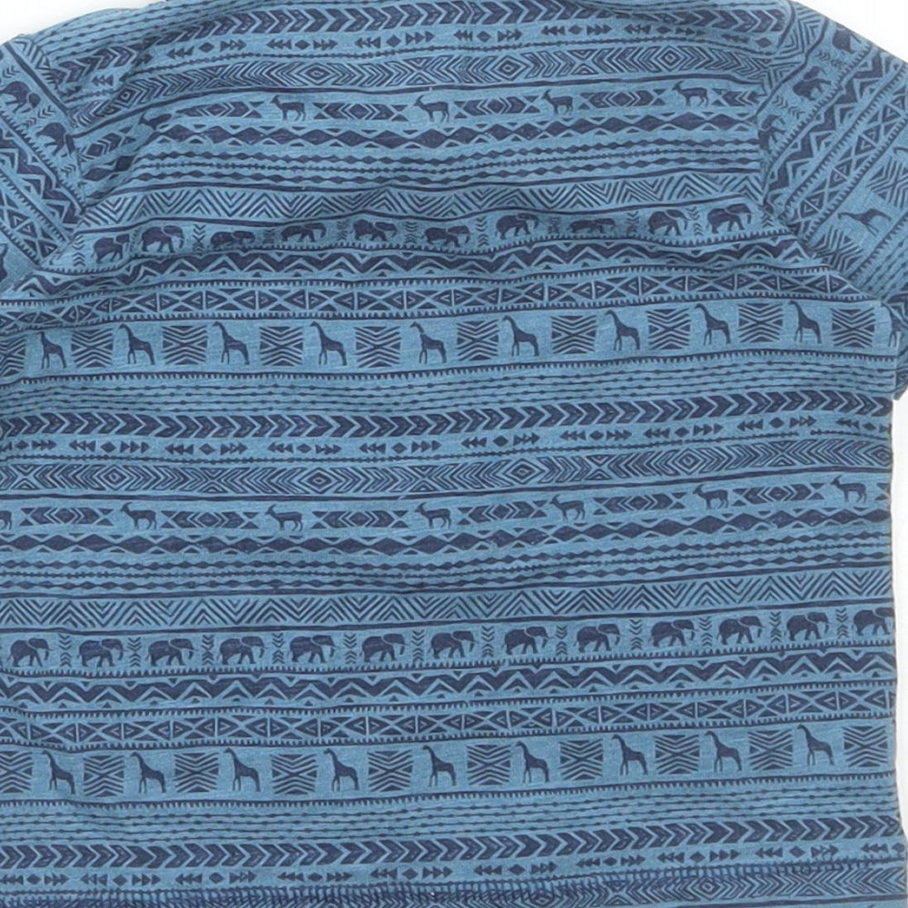 Matalan Boys Blue Geometric Cotton Pullover Polo Size 3-6 Months Collared Button - Animal print