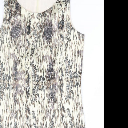 Oasis Womens Brown Geometric Cotton Bodycon Size 12 Scoop Neck Zip