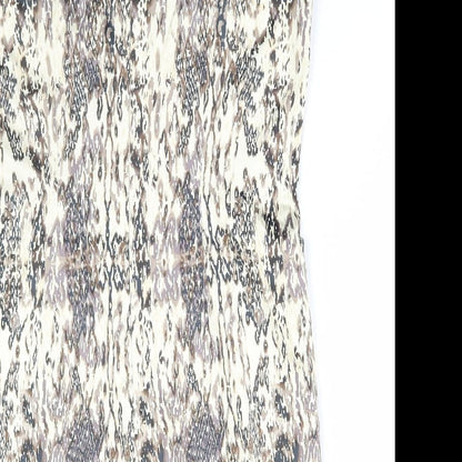 Oasis Womens Brown Geometric Cotton Bodycon Size 12 Scoop Neck Zip