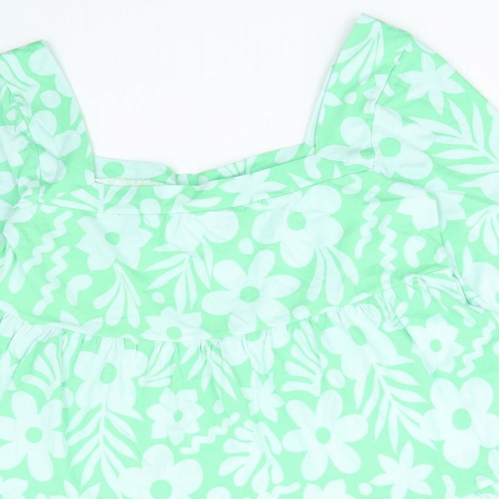 ASOS Womens Green Floral Cotton Shift Size 10 Square Neck Pullover