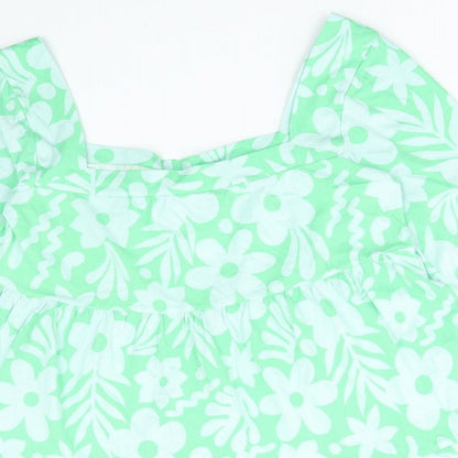 ASOS Womens Green Floral Cotton Shift Size 10 Square Neck Pullover