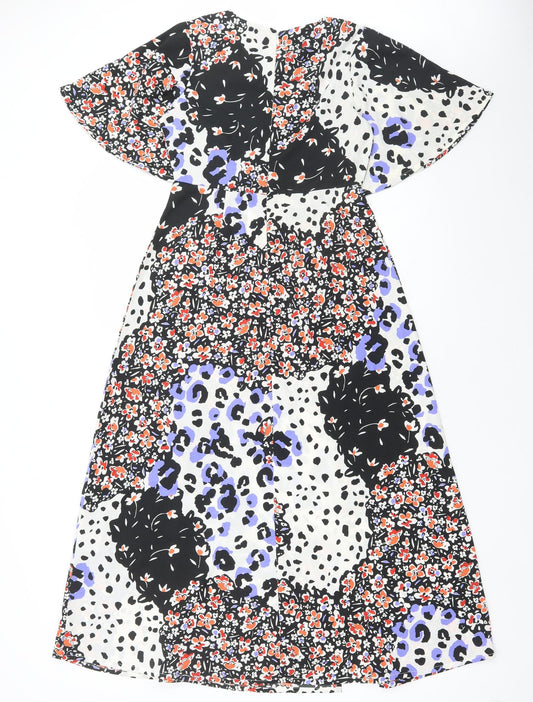 Influence Womens Multicoloured Animal Print Polyester A-Line Size 6 Round Neck Zip