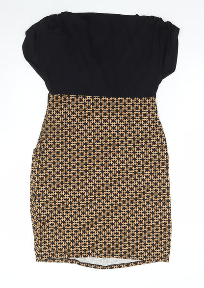 Body Flirt Womens Black Geometric Viscose Bodycon Size S V-Neck Pullover