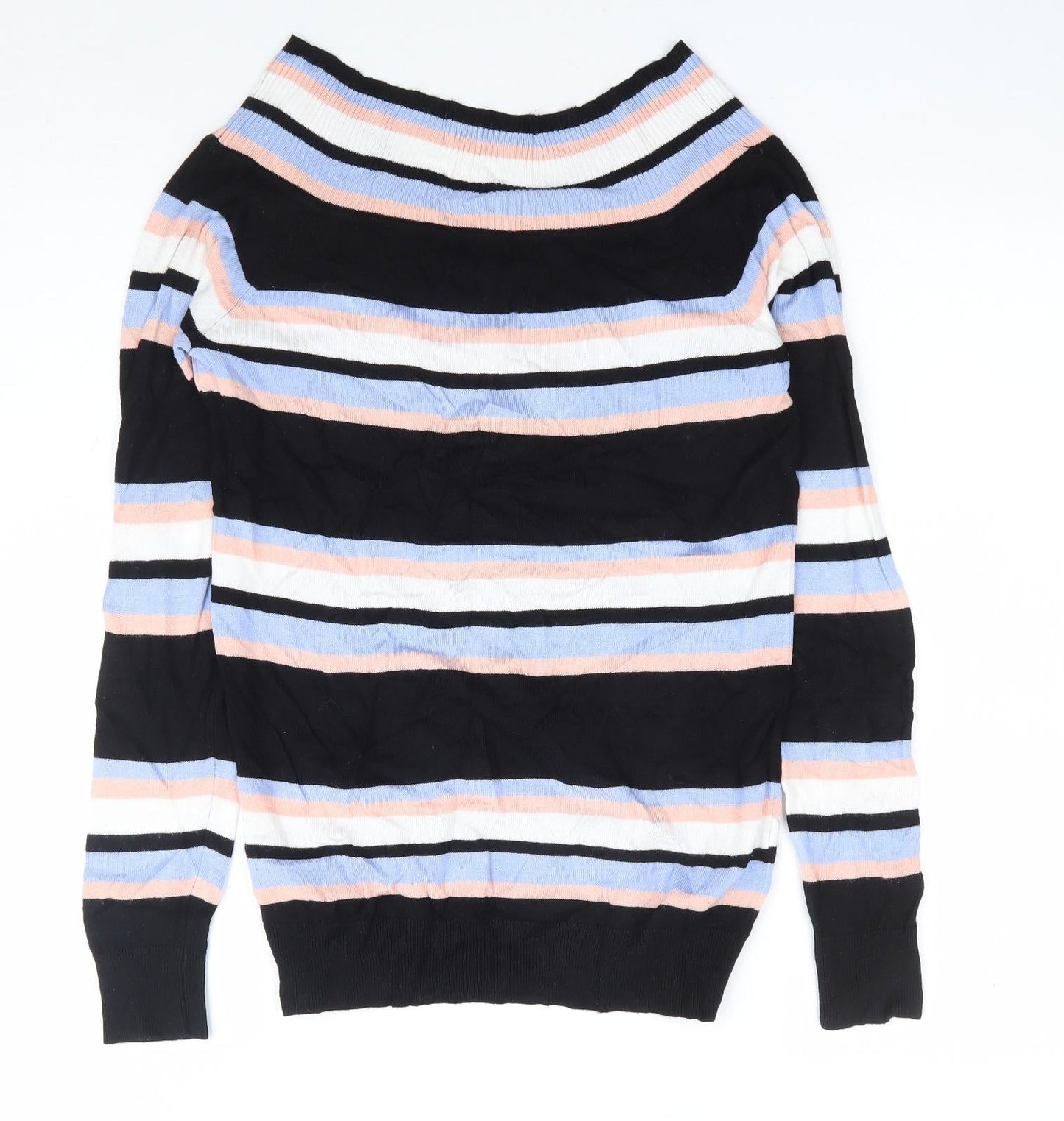 F&F Womens Multicoloured V-Neck Striped Viscose Pullover Jumper Size 10