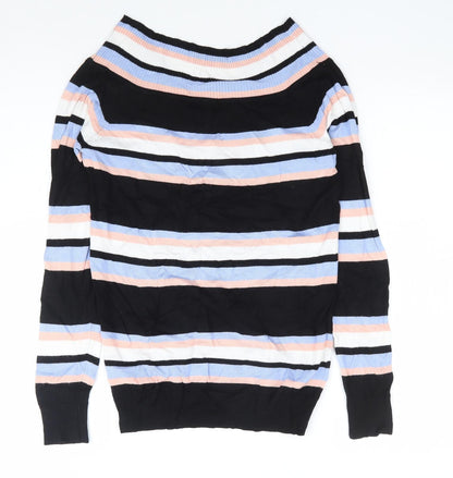 F&F Womens Multicoloured V-Neck Striped Viscose Pullover Jumper Size 10
