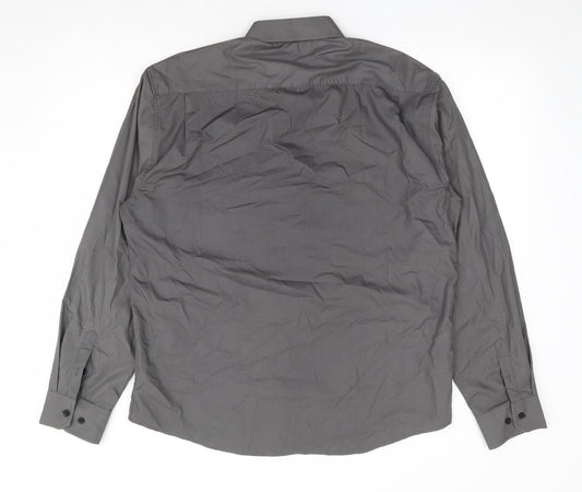 Enlision Mens Grey Polyester Button-Up Size L Collared Button