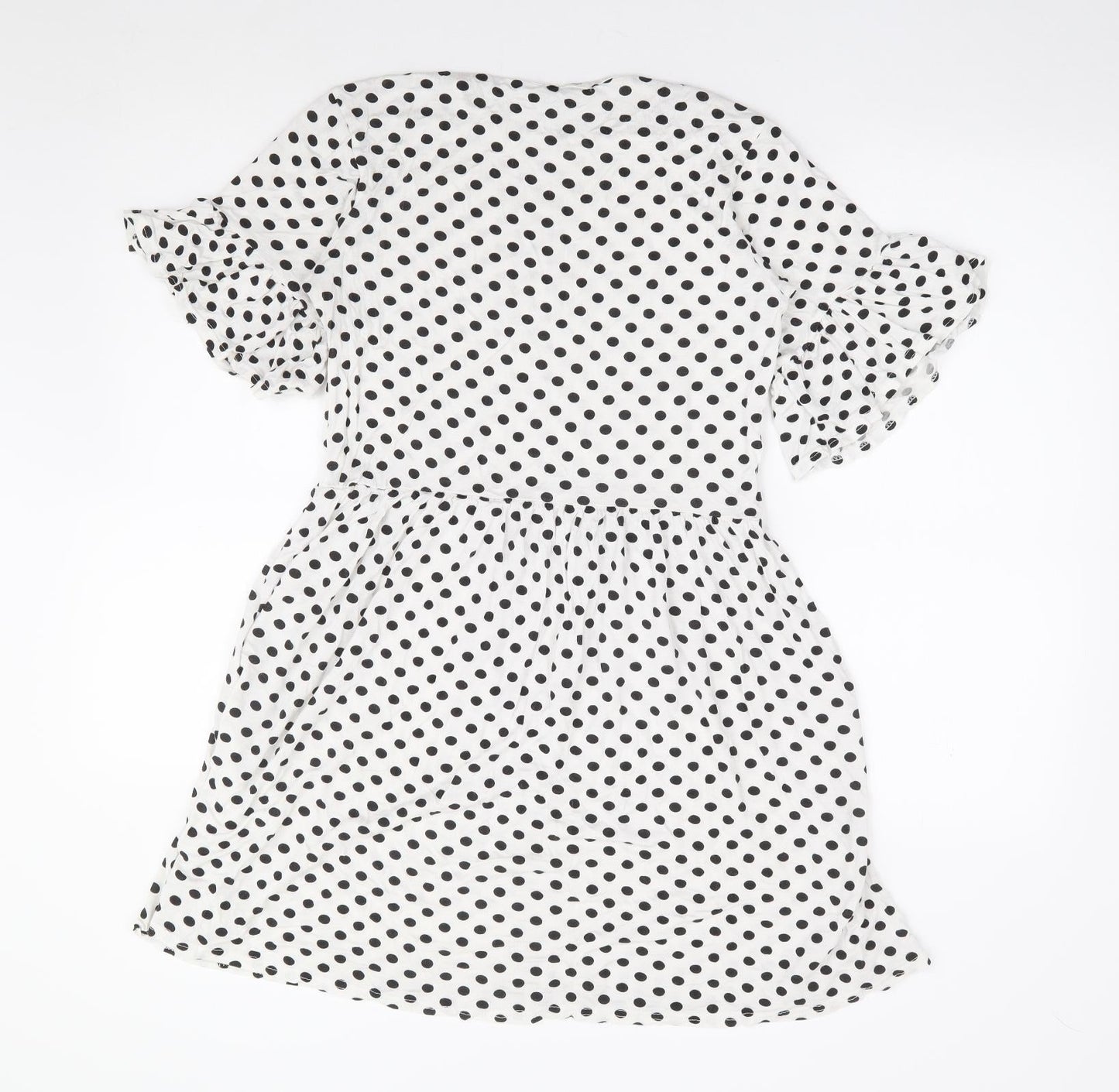 Boohoo Womens White Polka Dot Viscose Fit & Flare Size 6 Round Neck Pullover