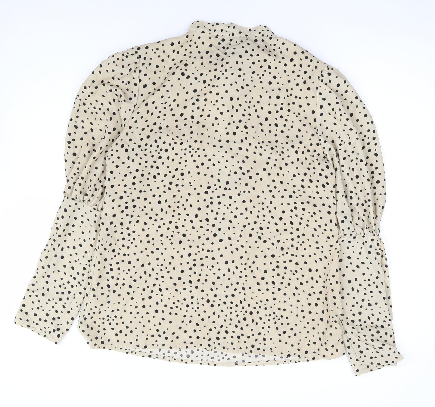 Boohoo Womens Beige Polka Dot Polyester Jersey Blouse Size 6 V-Neck - Pussy Bow